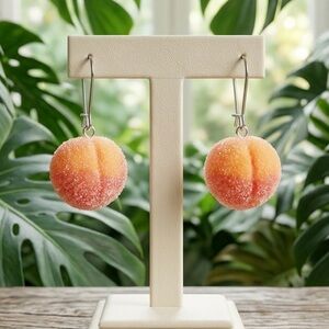 NWT Fuzzy Peach Candy Earrings - Handmade